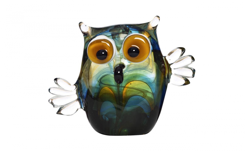 Фигурка стеклянная "Сова" сине-зелёная