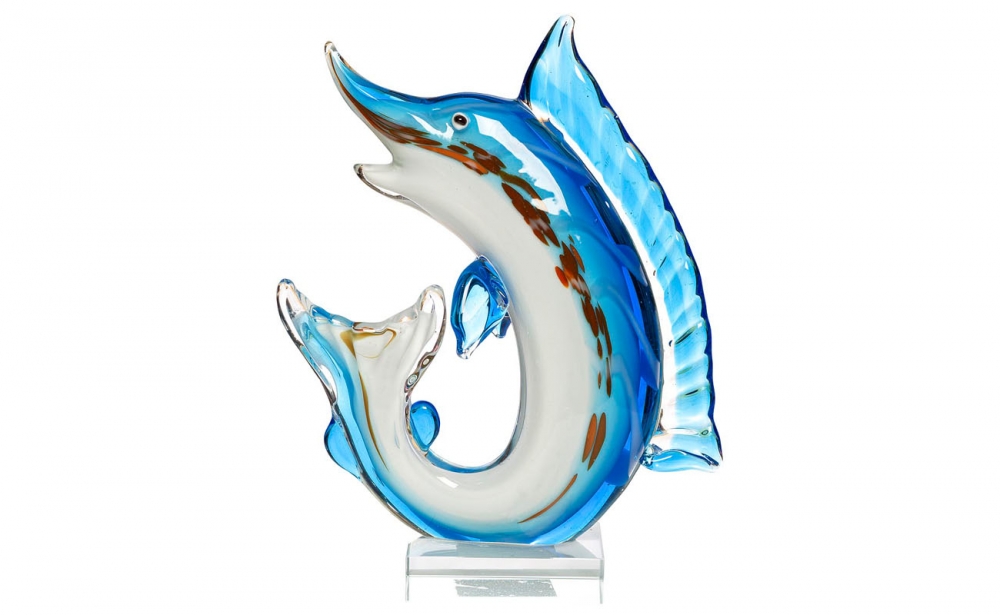 Статуэтка стеклянная "Щука" сине-голубая